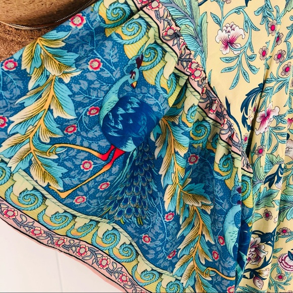 For Love Bell Colorful Peacock Floral Short Sleeve Blouse Women’s Size Large - Picture 8 of 14